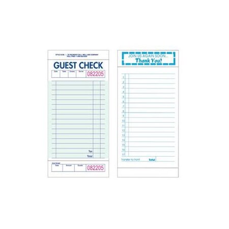 Rdw 1 Part Guest Checks, PK2000 3134